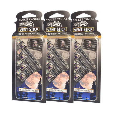 Yankee Candle Scented Vent Stick Car Freshener & Odor Eliminator, Midsummer's Night Scent (3 Packs)