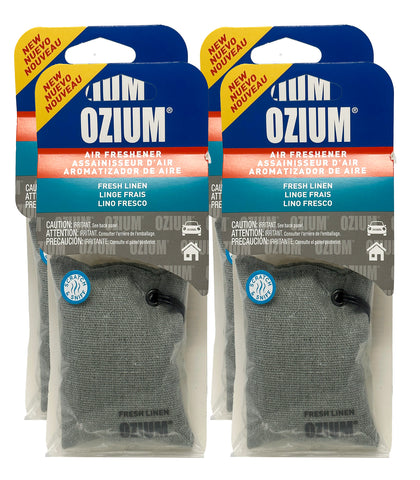 Ozium Scented Sachet Car Air Fresheners and Odor Eliminator for Car, Home Closets, Shoes, and Suitcases, Fresh Linen, 4-Packs