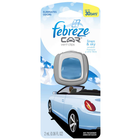 Febreze Scented Vent Clip Automotive Air Freshener & Odor Eliminator, Linen and sky