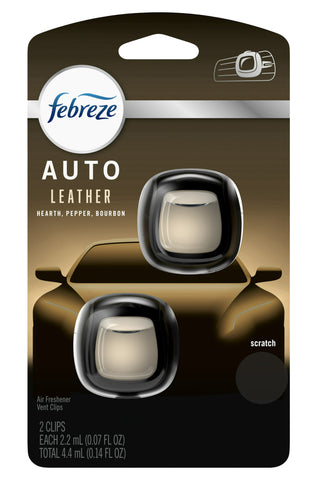 Febreze Car Air Freshener Vent Clip, Leather, 2 Count