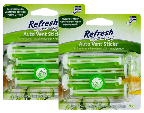 Refresh Your Car! Car Air Fresheners Vent Sticks, Odor Eliminator for Car Vent Air Freshener, Cucumber Melon, 2 Packs