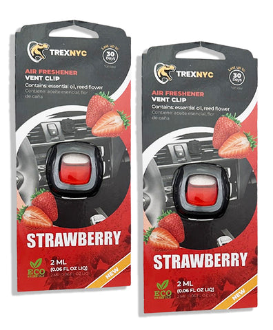 TrexNYC Car Air Fresheners Vent Clips, Essential Car Odor Eliminator, Perfect Scented Car Accessories, For Long Lasting Fragrance up to 240 days, Strawberry Scent, 0.07 FL.OZ, 2 Packs