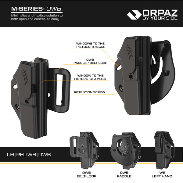 Orpaz IWB Mossberg MC2c Holster Concealed Carry, IWB Clip & OWB Paddle, Right-handed