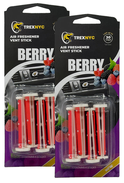 TrexNYC Car Air Fresheners Vent Sticks, Essential Car Odor Eliminator, For Long Lasting Fragrance up to 30 days, Berry, 2 Packs