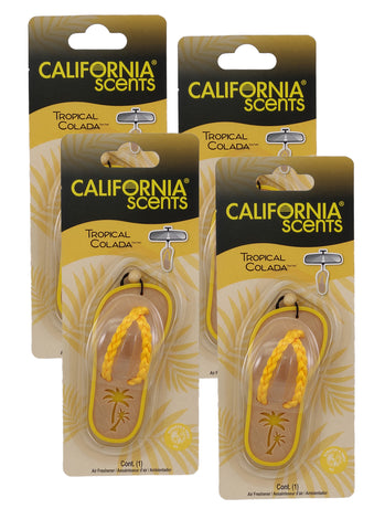 California Scents Scented Sandal Hanging Air Freshener, Tropical Colada Scent Car Air Freshener - Odor Eliminator for Strong Odor - Flip Flop Car Fresheners, 4 Packs