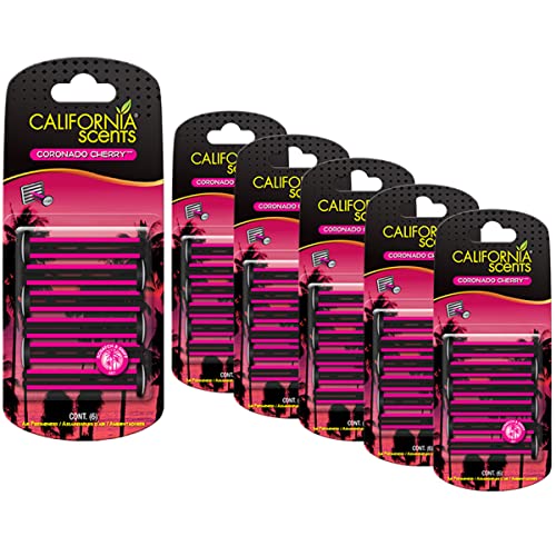 California Scents Car Vent Sticks, Long-Lasting Car Air Freshener and Odor Eliminator, 6 Sticks, Coronado Cherry, 6 Packs