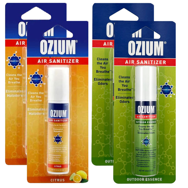 Ozium Air Sanitizer 0.8 oz Spray, Outdoor Essence (2), and Citrus Scent (2), Combo Kit