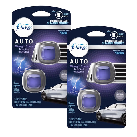 Febreze Car Air Freshener Vent Clips, Midnight Storm Scent, 2-Clips: Automotive Odor Eliminator for Car Vent, Long-Lasting Car Freshener Clips, 2 Pack