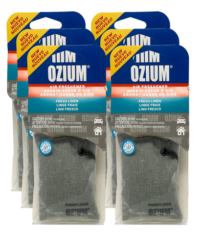 Ozium Scented Sachet Car Air Fresheners and Odor Eliminator for Car, Home Closets, Shoes, and Suitcases, Fresh Linen, 6-Packs