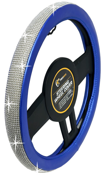 TrexNYC Rhinestone Steering Wheel Cover: Sparkling Rhinestone and Bling Steering Wheel Cover for Women, Blue