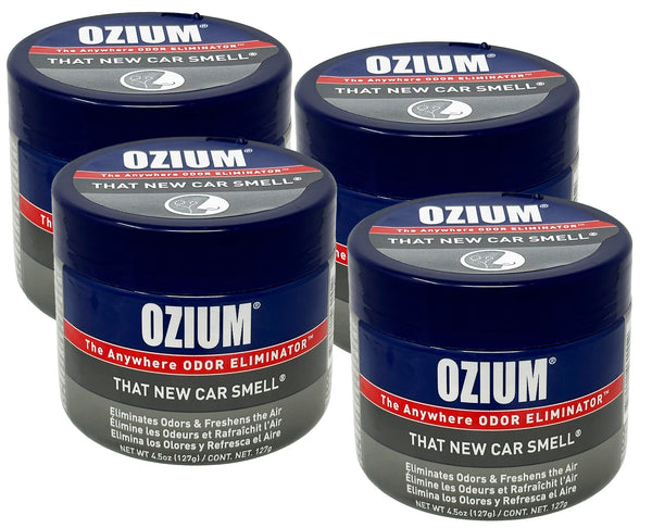 Ozium Air Sanitizer 4.5 oz Gel: Odor Eliminator for Strong Odor, Car Air Freshener, New Car, 4 Packs