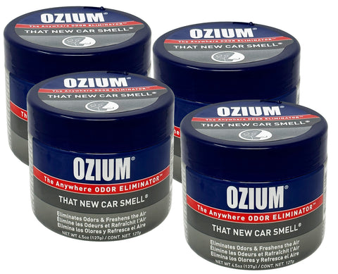 Ozium Air Sanitizer 4.5 oz Gel: Odor Eliminator for Strong Odor, Car Air Freshener, New Car, 4 Packs