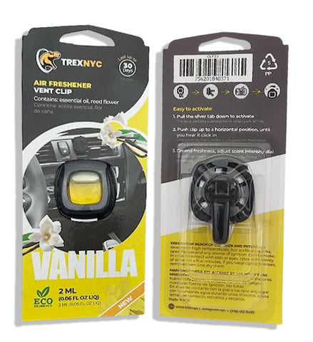 TrexNYC Car Air Fresheners Vent Clips, Essential Car Odor Eliminator, Perfect Scented Car Accessories, For Long Lasting Fragrance up to 240 days, Vanilla Scent, 0.07 FL.OZ