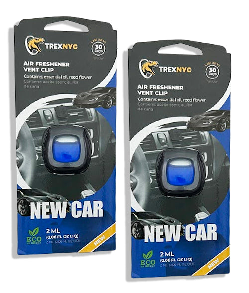 TrexNYC Car Air Fresheners Vent Clips, Essential Car Odor Eliminator, Perfect Scented Car Accessories, For Long Lasting Fragrance up to 240 days, New Car Scent, 0.07 FL.OZ, 2 Packs
