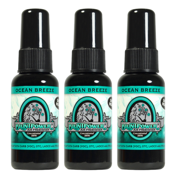 Blunt Power Air Freshener Spray, Oil Based Concentrated Air Freshener and Oil Diffuser, Air Freshener Spray for Car, Room, Bathroom, Odor Eliminator and Room Deodorizer, Ocean Breeze, 1.5 oz, 3 Pack