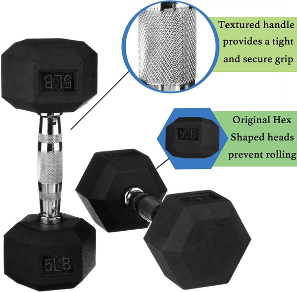 Gymnastics Power Hex Dumbbells Exercise & Fitness Weights Dumbbell for Women & Men (5 lb, Single)