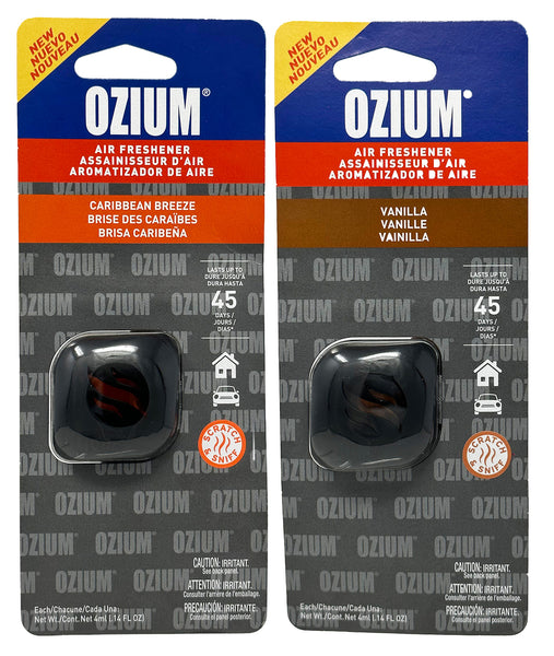 Ozium Membrane Car Vent Clip AC Air Fresheners Car Air Freshener and Car Odor Eliminator, Caribbean Breeze + Vanilla, Combo Kit
