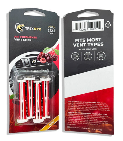 TrexNYC Car Air Fresheners Vent Sticks, Essential Car Odor Eliminator, For Long Lasting Fragrance up to 30 days, 1 Pack, Cherry