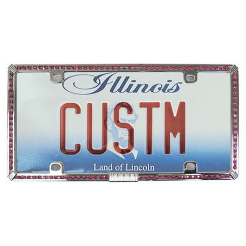 CA Metal License Plate Frame Die Cast Metal Two Mounting Holes on Top Fits 6 by12 inch Pink Bling