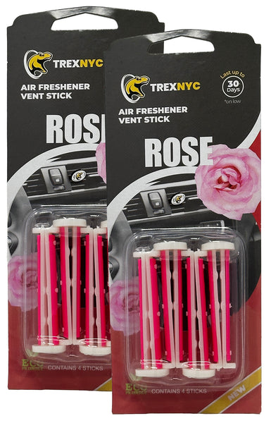 TrexNYC Car Air Fresheners Vent Sticks, Essential Car Odor Eliminator, For Long Lasting Fragrance up to 30 days, Rose, 2 Packs