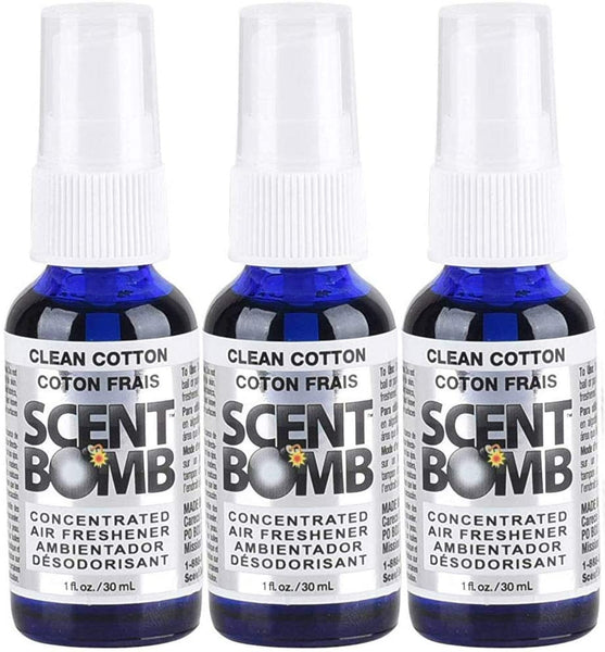 Scent Bomb Air Freshener Spray, 100 % Oil Based Concentrated Air Freshener, Air Freshener Spray for Car, Room, Bathroom and Odor Eliminator, Clean Cotton, 3 Pack