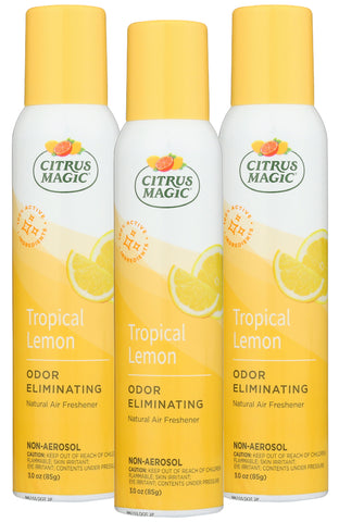 Citrus Magic Natural Odor Eliminating Air Freshener Spray, 100 % Natural Citrus Oils, Tropical Lemon, 3- Ounce, 3 Pack