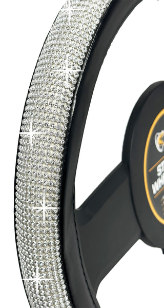 TrexNYC Rhinestone Steering Wheel Cover: Sparkling Rhinestone and Bling Steering Wheel Cover for Women, Black