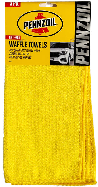 Pennzoil Waffle Towel: Ultimate Car Drying Towel - High Absorbency Car Wash Drying Towels, Premium Waffle Towel Design, Perfect Car Cleaning, and Ultimate Car Towel Solution, 3 Count