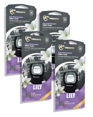 TrexNYC Car Air Fresheners Vent Clips, Essential Car Odor Eliminator, Perfect Scented Car Accessories, For Long Lasting Fragrance up to 240 days, Lliy Scent, 0.07 FL.OZ, 4 Packs