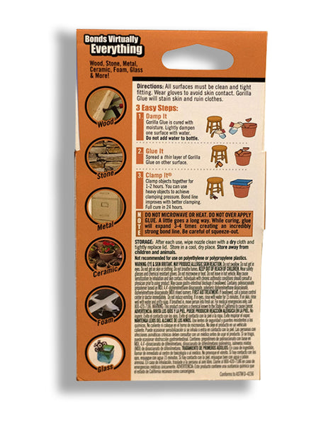 Gorilla Original Glue, Waterproof Polyurethane Glue, 2 Ounce Bottle, Brown