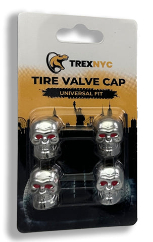 TrexNYC Tire Valve Caps, Universal Stem Covers for Cars, SUVs, Bike, Trucks, Motorcycles, Heavy-Duty and Easy-Grip Use, 4 Pieces, Silver Skull