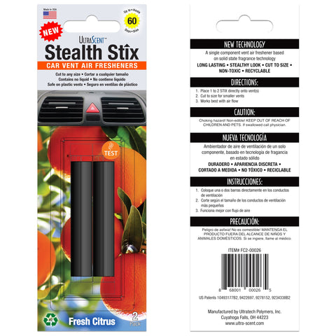 Stealth Stix, Car Air Freshener, Long Lasting Vent Clip Freshener, Fresh Citrus Scent (2 per pack)