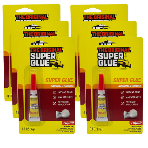 Super Glue Original Formula, 0.1 OZ - Clear Glue for Plastic, Wood, Ceramic Glue Repair - Heavy Duty, Strong Adhesive - Multipurpose Super Glue for Rubber,  Shoes and More, 6 Packs