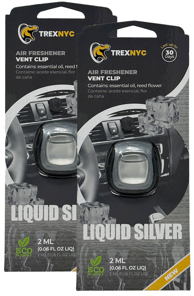 TrexNYC Car Air Fresheners Vent Clips, Essential Car Odor Eliminator, Perfect Scented Car Accessories, For Long Lasting Fragrance up to 240 days, Liquid Silver Scent, 0.07 FL.OZ, 2 Packs