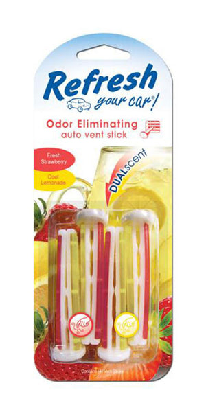 Refresh Car and Home Vent Sticks Air Freshener & Odor Eliminator, Fresh Strawberry/Cool Lemonade