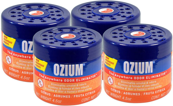 Ozium Gel Smoke & Odors Eliminator Car Air Freshener, Citrus (4-PACK)