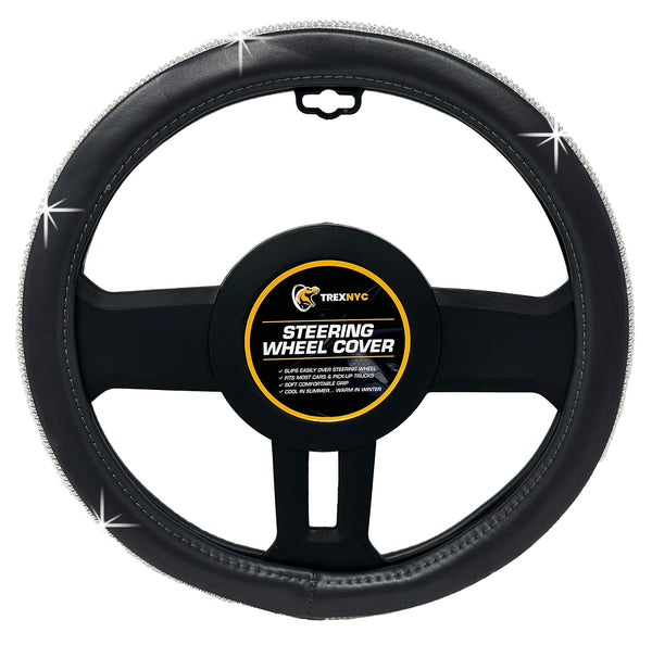 TrexNYC Rhinestone Steering Wheel Cover: Sparkling Rhinestone and Bling Steering Wheel Cover for Women, Gray