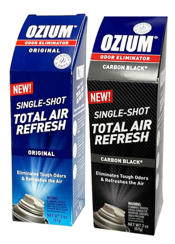 Ozium Air Sanitizer, 2 oz Car Fogger: Single-Shot Smoke Odor Eliminator & Car Air Freshener, Original + Carbon Black Combo Kit