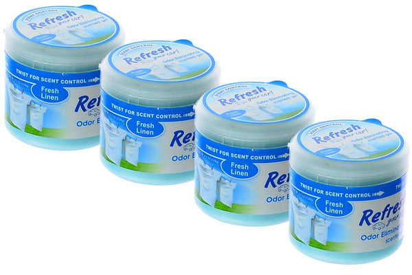 Refresh Scented Gel Air Freshener Car Home & Office Odor Eliminator 4.5oz, Fresh Linen (Pack of 4)