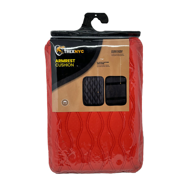 TrexNYC Armrest Cushion, Leather and Foam, Waterproof Car Armrest Cover, Protection, and Universal Interior Accessory for Car, Truck, SUV, Red