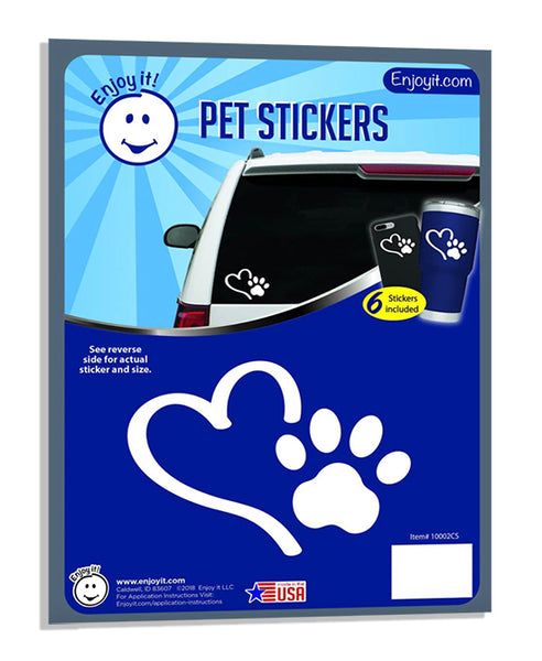 Enjoy It! Heart & Paw Car Sticker, Outdoor Rated Vinyl Sticker Decals, 6 Stickers
