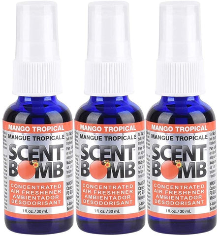 Scent Bomb Air Freshener Spray, 100 % Oil Based Concentrated Air Freshener, Air Freshener Spray for Car, Room, Bathroom and Odor Eliminator, Mango Tropical, 3 Pack