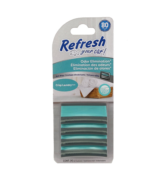 Refresh Your Car Vent Wrap Air Freshener for Auto Air Vent freshener, 4 Count of Long-Lasting Odor Eliminator Vent Wraps, Crisp Laundry