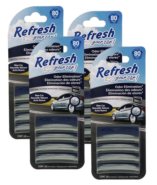 Refresh Your Car Vent Wrap Air Freshener for Auto Air Vent freshener, 4 Count of Long-Lasting Odor Eliminator Vent Wraps, New Car, 4 Packs