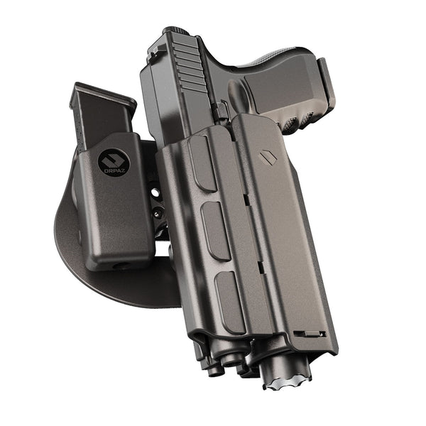 Orpaz T40 S&W M&P 2.0 9mm Holster with Light Compatible with S&W M&P 2.0 9mm Holster with Light, Left Handed Large Pistol Lights, Paddle & 9mm Magazine Holder