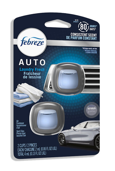 Febreze Car Vent Clip Air Freshener, Odor Eliminator for Up to 30 Days Freshness, Laundry Fresh