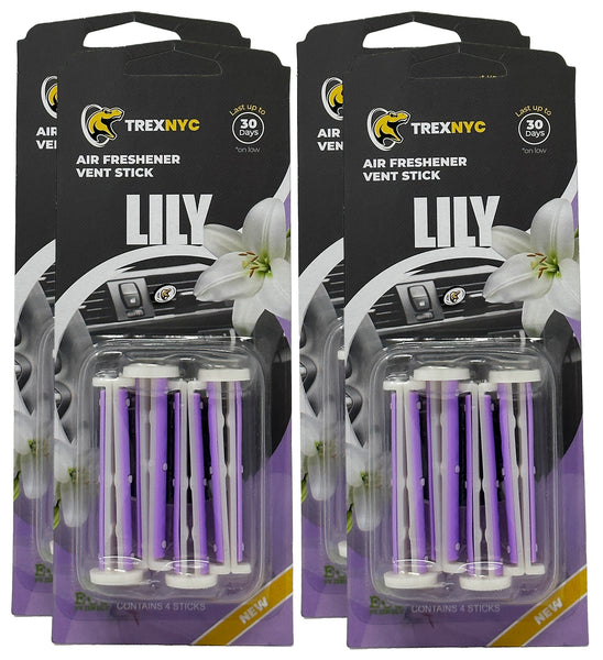 TrexNYC Car Air Fresheners Vent Sticks, Essential Car Odor Eliminator, For Long Lasting Fragrance up to 30 days, Lily, 4 Packs
