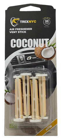 TrexNYC Car Air Fresheners Vent Sticks, Essential Car Odor Eliminator, For Long Lasting Fragrance up to 30 days, Coconut