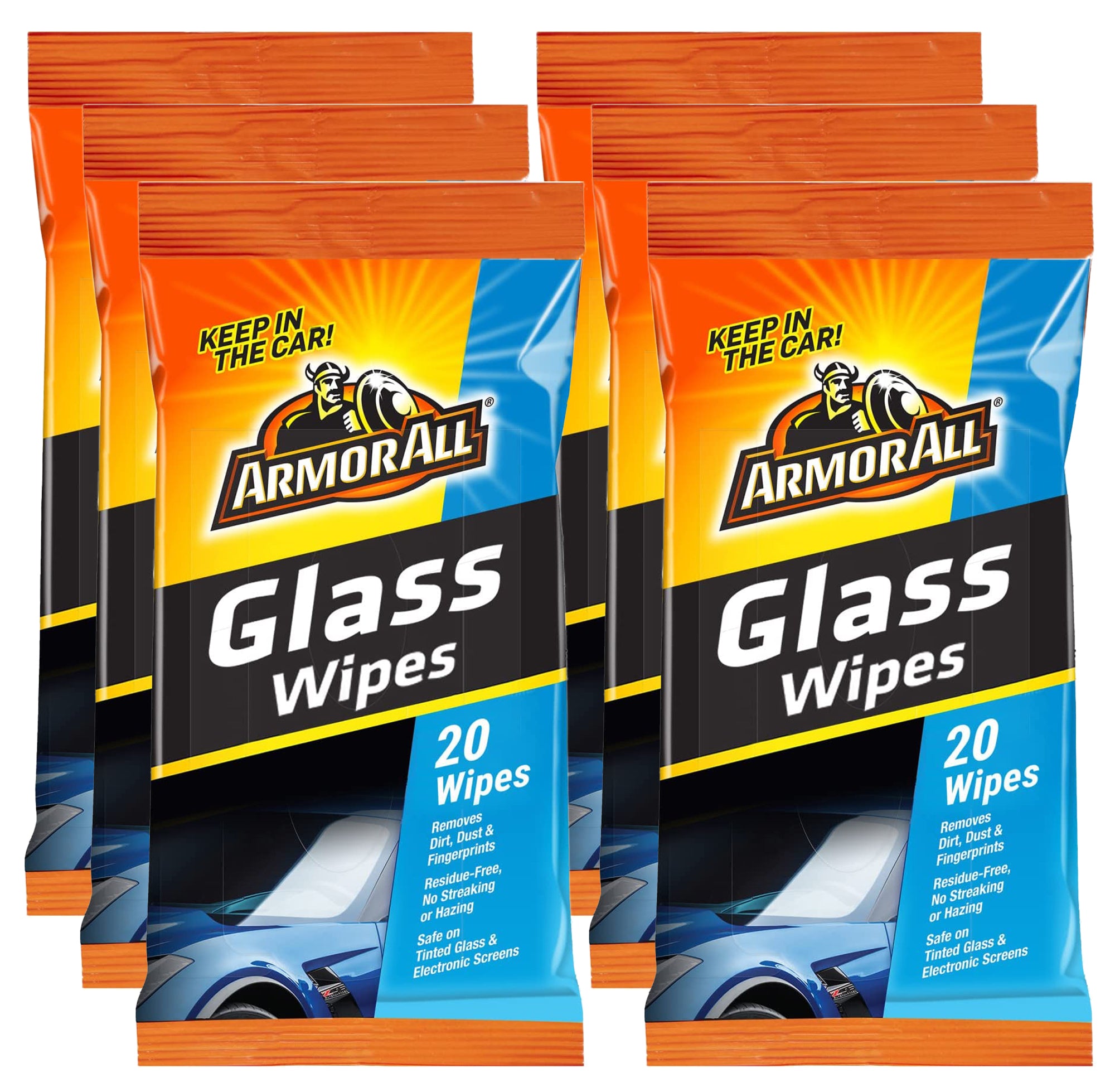 Armor All Car Glass Wipes, Auto Glass Cleaner Wipes for Dirt and Dust, 6  Pack