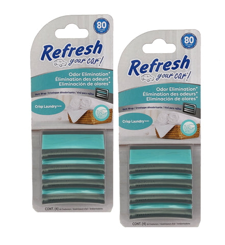 Refresh Your Car Vent Wrap Air Freshener for Auto Air Vent freshener, 4 Count of Long-Lasting Odor Eliminator Vent Wraps, Crisp Laundry, 2 Packs
